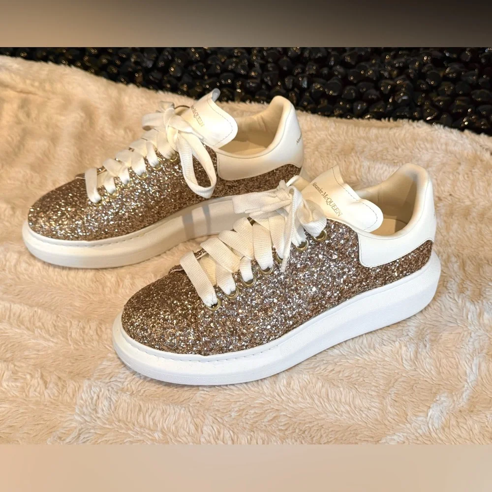 Alexander McQueen Oversized Lace-Up Sneakers - Pink / White, Size 9.5